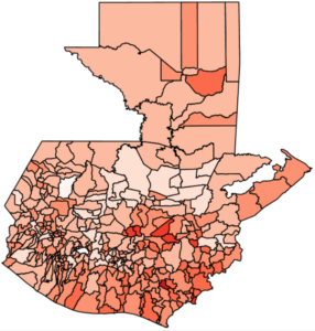 Figure 6.3.a maps the gap in the multidimensional poverty headcount between adults with no difficulty and adults with some difficulty in Guatemala at the village level