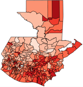 Figure 6.3.b maps the gap in the multidimensional poverty headcount between adults with no difficulty and adults with at least a lot of difficulty in Guatemala at the village level