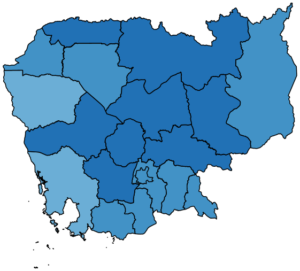 Figure 1a maps the share of adults with no difficulty at the regional level in Cambodia