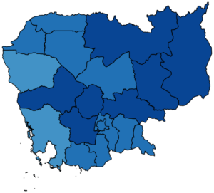 Figure 1b maps the share of adults with some difficulty at the regional level in Cambodia