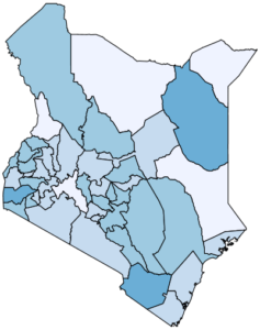 Figure 5.3.b maps the share of adults with some difficulty at the regional level in Kenya