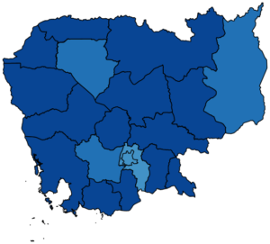 Figure 1c maps the share of adults with at least a lot of difficulty at the regional level in Cambodia