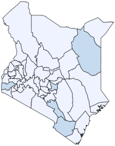 Figure 5.3.c maps the share of adults with at least a lot of difficulty at the regional level in Kenya