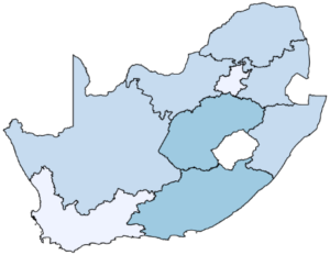 Figure 5.2.c maps the share of adults with at least a lot of difficulty at the regional level in South Africa