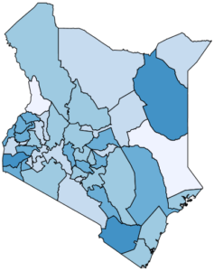 Figure 5.3.a maps the share of adults with any difficulty at the regional level in Kenya