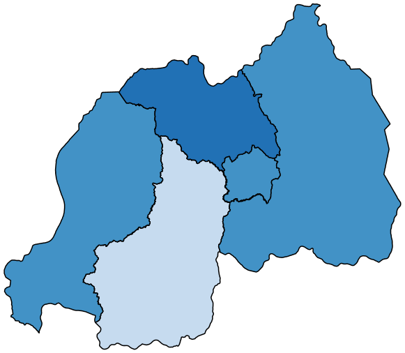 Figure 1b maps the share of adults with some difficulty at the regional level in Rwanda