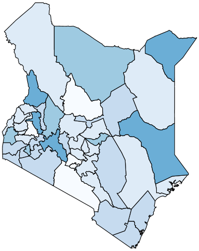 Figure 1b maps the share of adults with some difficulty at the regional level in Kenya