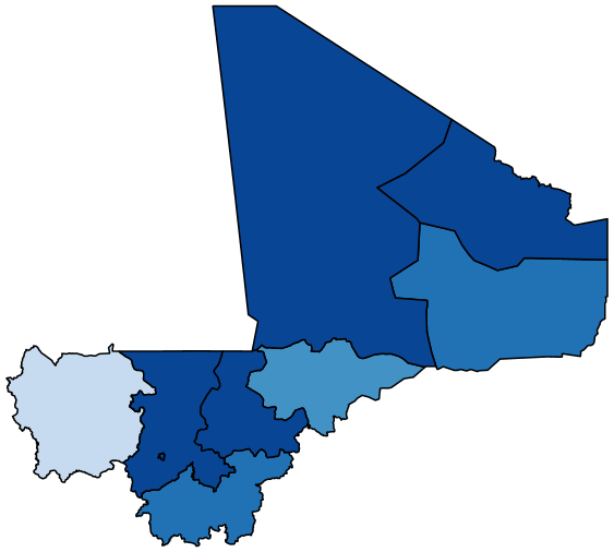 Figure 1a maps the share of adults with no difficulty at the regional level in Mali 