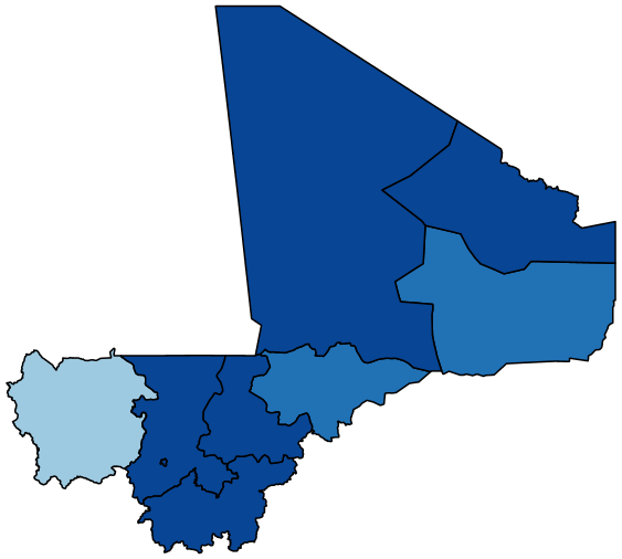 Figure 1b maps the share of adults with some difficulty at the regional level in Mali