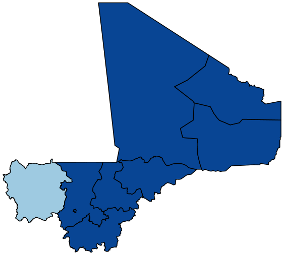 Figure 1c maps the share of adults with at least a lot of difficulty at the regional level in Mali 