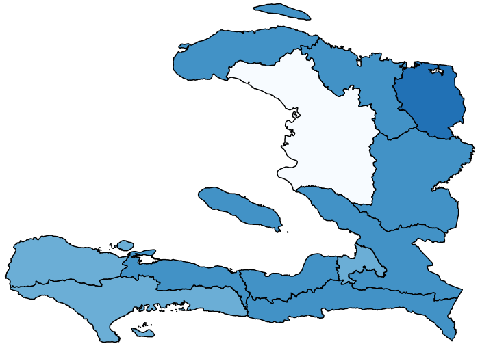 Figure 1a maps the share of adults with any difficulty at the regional level in Haiti