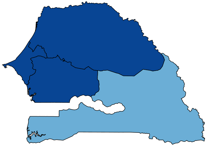 Figure 1c maps the share of adults with at least a lot of difficulty at the regional level in Senegal