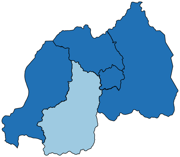 Figure 1c maps the share of adults with at least a lot of difficulty at the regional level in Rwanda