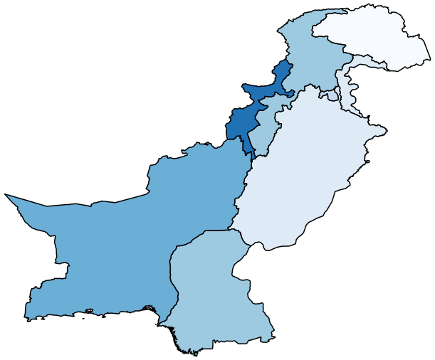 Figure 1a maps the share of adults with no difficulty at the regional level in Pakistan