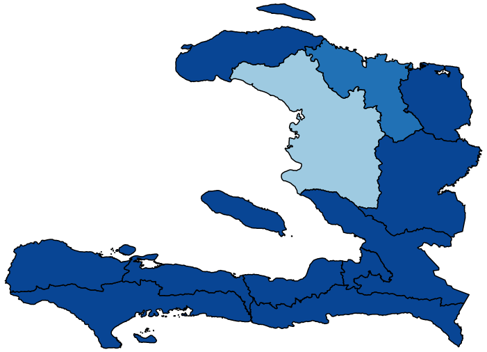 Figure 1c maps the share of adults with at least a lot of difficulty at the regional level in Haiti 