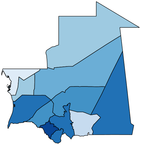 Figure 1a maps the share of adults with no difficulty at the regional level in Mauritania