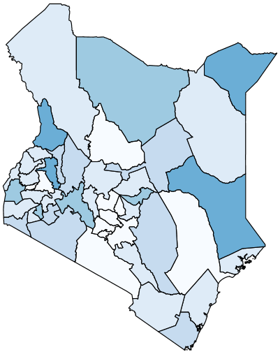 Figure 1a maps the share of adults with any difficulty at the regional level in Kenya